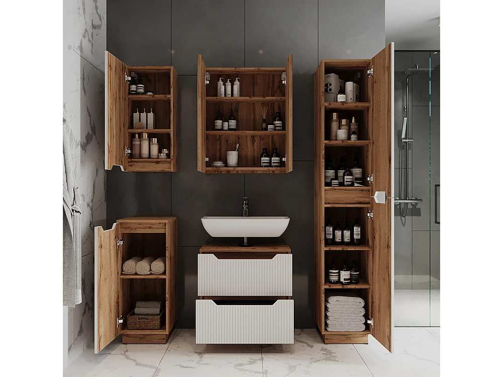 Meubles bain chêne/blanc rayé 59.8x32x62.5 lotta