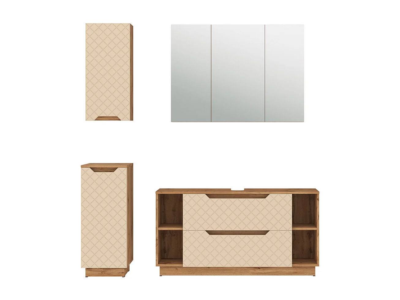 Badmöbel-Set eiche/kaschmir mit kachelstruktur 119.2x35x62.5 lotta