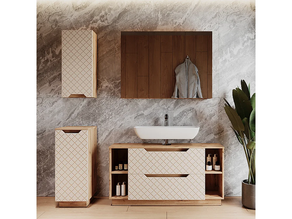 Badmöbel-Set eiche/kaschmir mit kachelstruktur 119.2x35x62.5 lotta