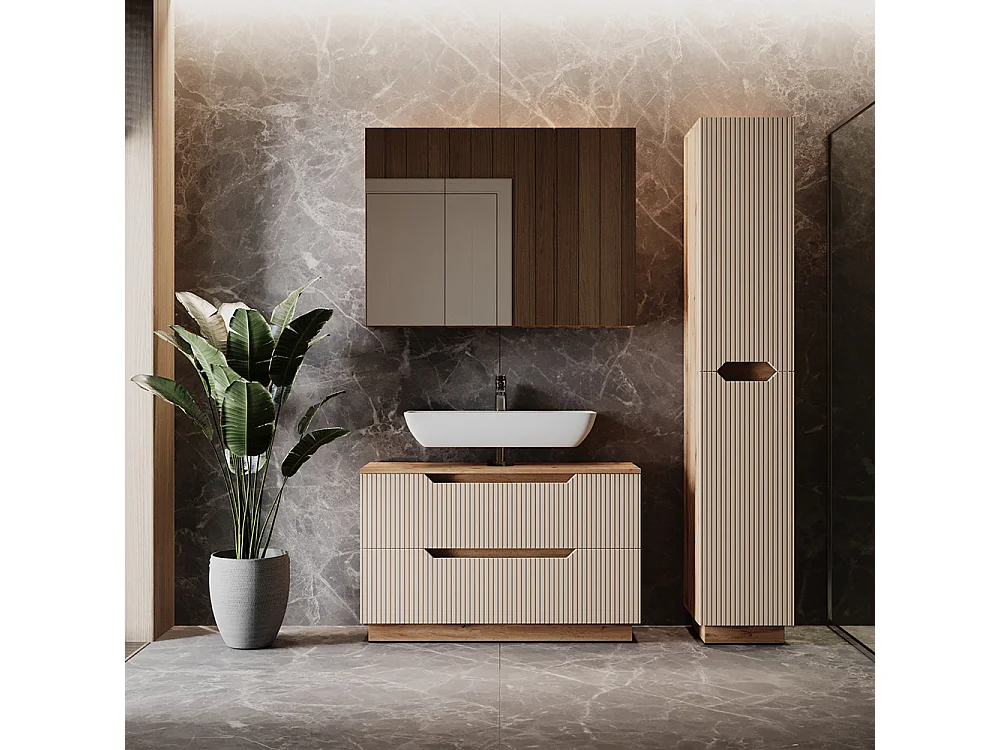 Badkamermeubelset eiken/kasjmier gestreept 99.4x32x62.5 lotta