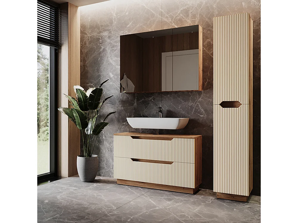 Badkamermeubelset eiken/kasjmier gestreept 99.4x32x62.5 lotta