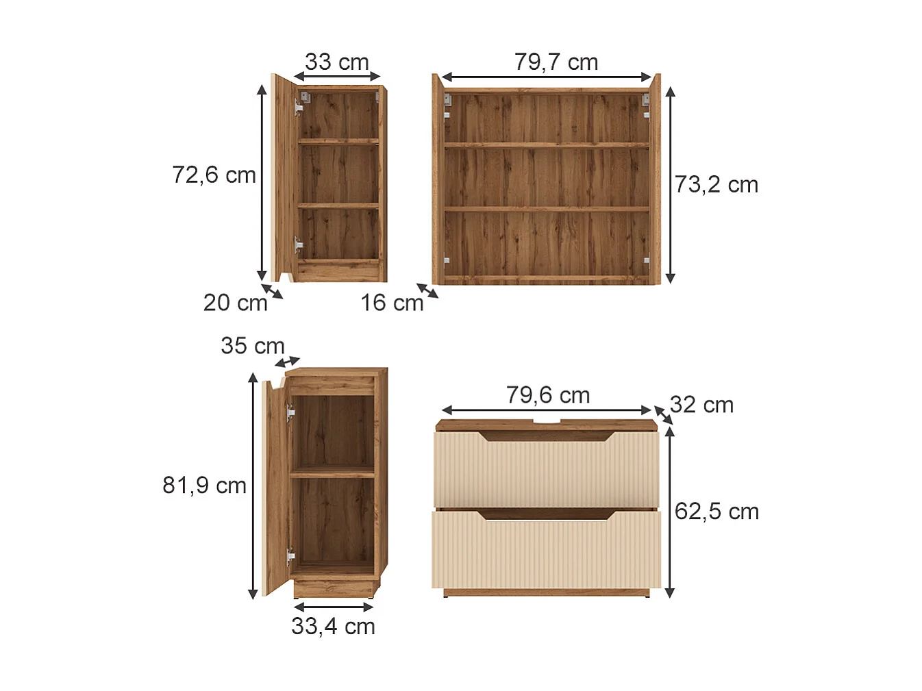 Meubles bain chêne/cachemire rayé 79.6x32x62.5 lotta