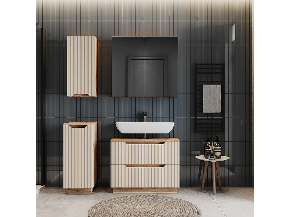 Meubles bain chêne/cachemire rayé 79.6x32x62.5 lotta