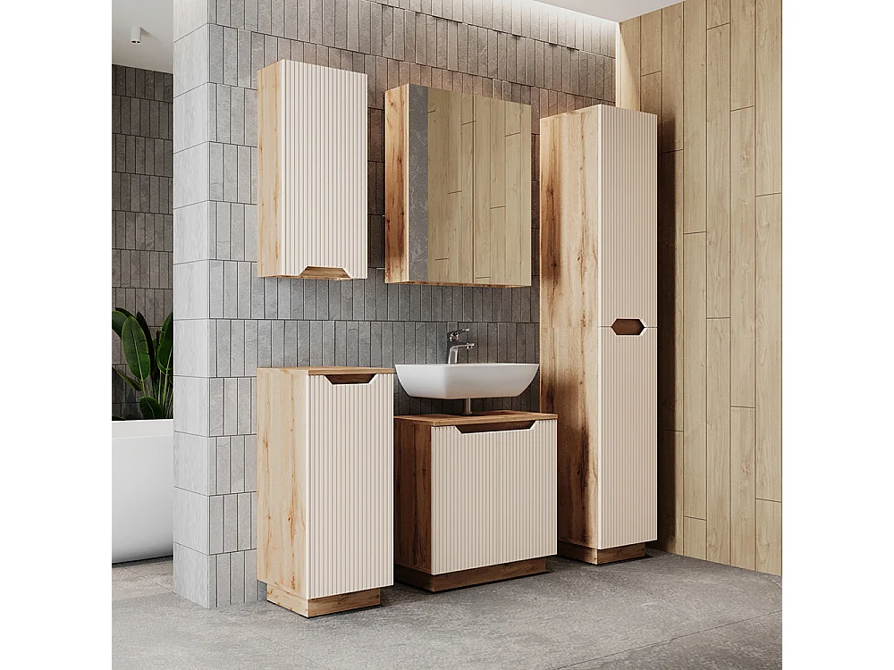 Badkamermeubelset eiken/kasjmier gestreept 59.8x32x62.1 lotta
