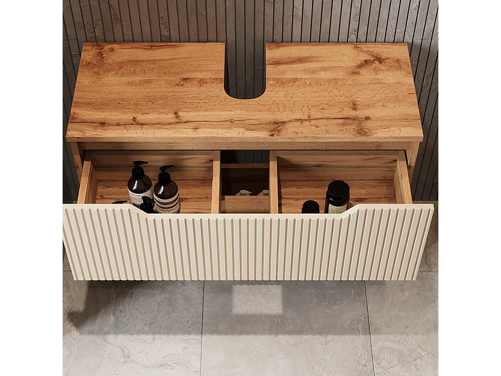 Badkamermeubelset eiken/kasjmier gestreept 79.6x32x62.1 lotta