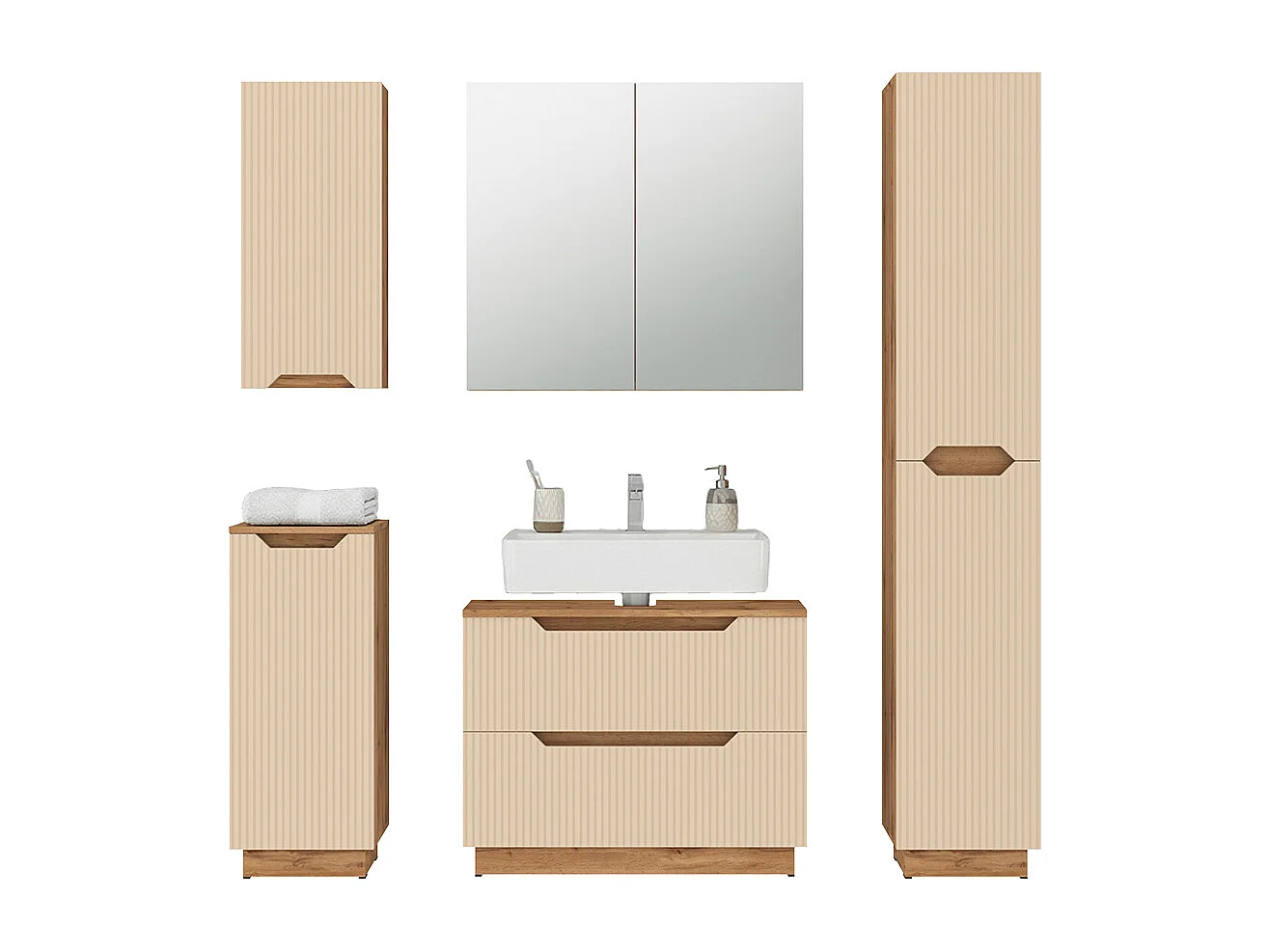 Badkamermeubelset eiken/kasjmier gestreept 79.6x32x62.1 lotta