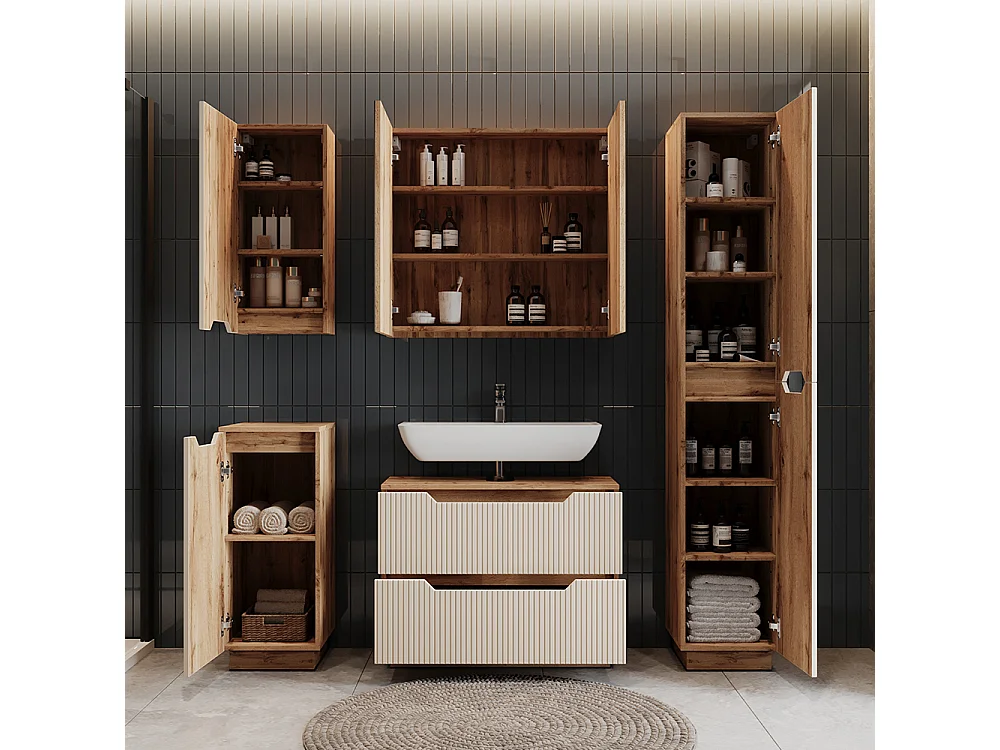 Badkamermeubelset eiken/kasjmier gestreept 79.6x32x62.1 lotta