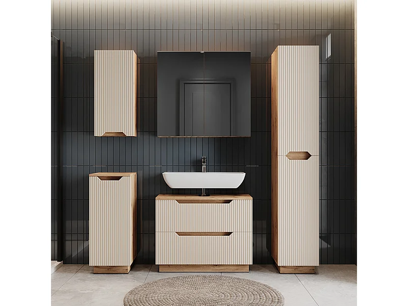 Badkamermeubelset eiken/kasjmier gestreept 79.6x32x62.1 lotta