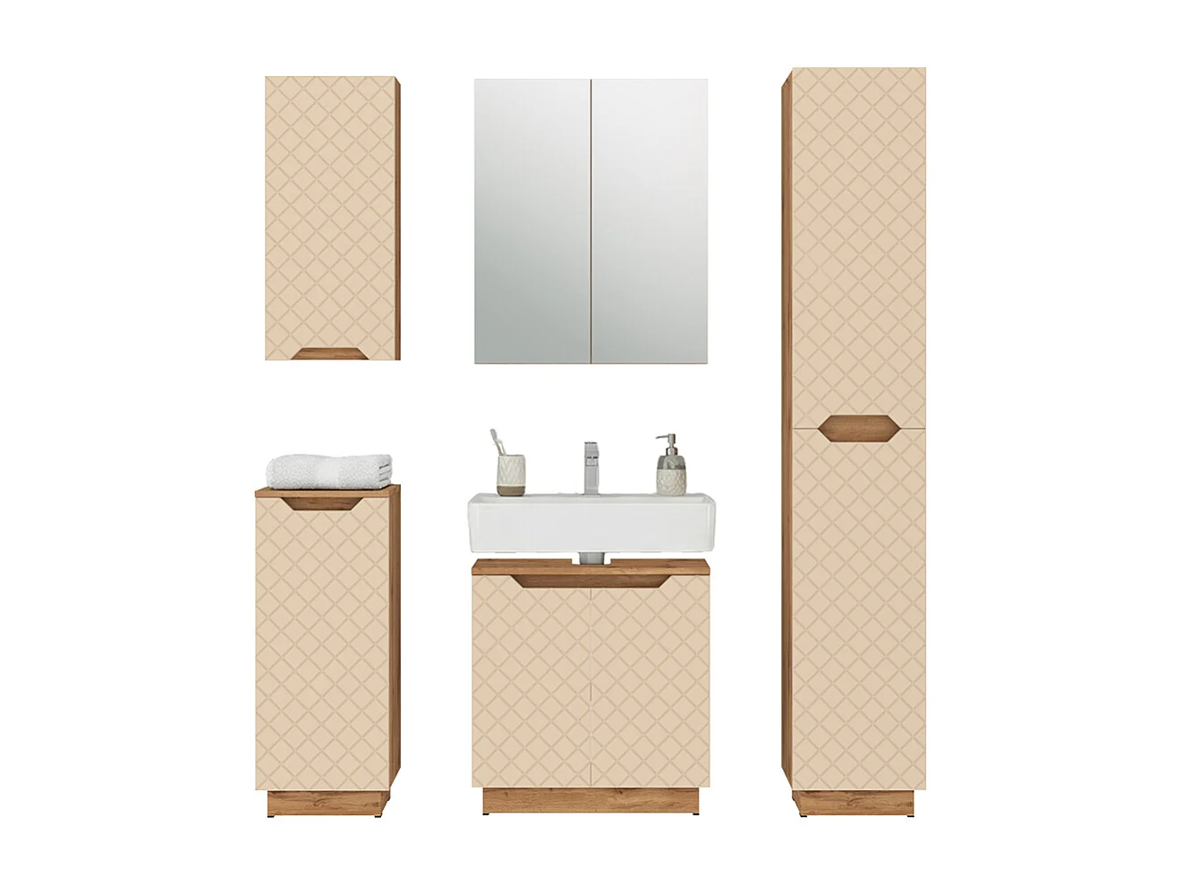 Badkamermeubelset eiken/kasjmier met tegelstructuur 59.8x32x62.1 lotta