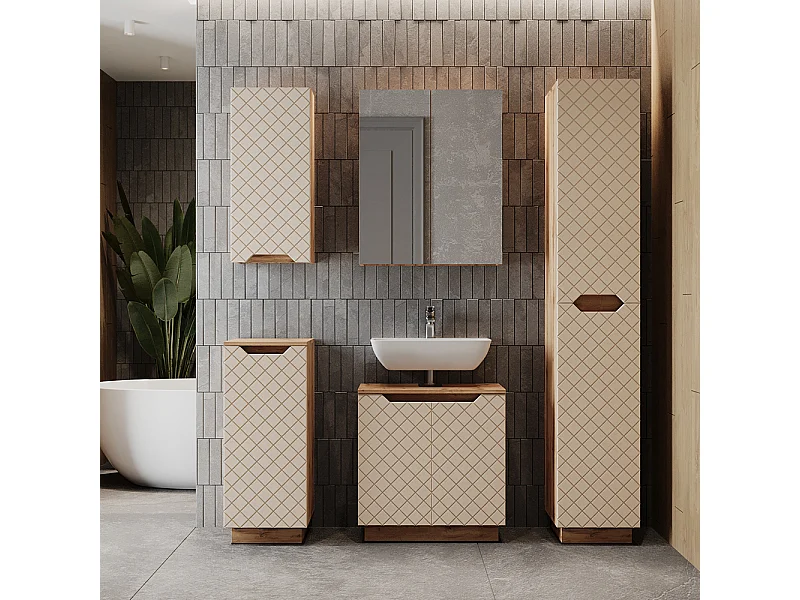 Badkamermeubelset eiken/kasjmier met tegelstructuur 59.8x32x62.1 lotta