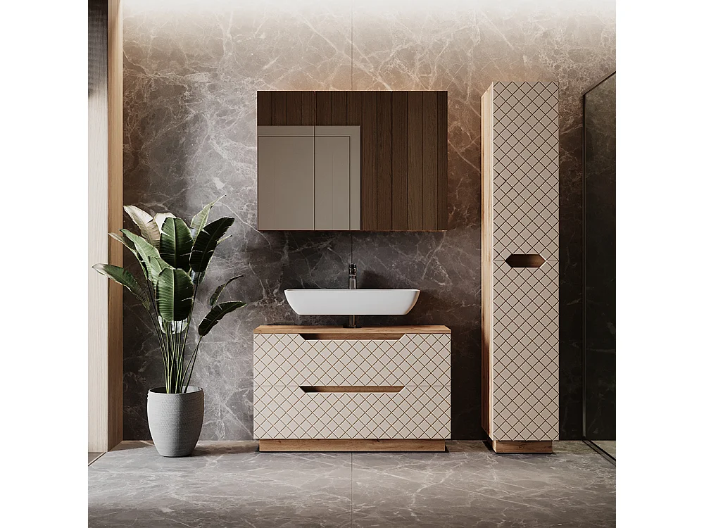 Badkamermeubelset eiken/kasjmier met tegelstructuur 99.4x32x62.5 lotta