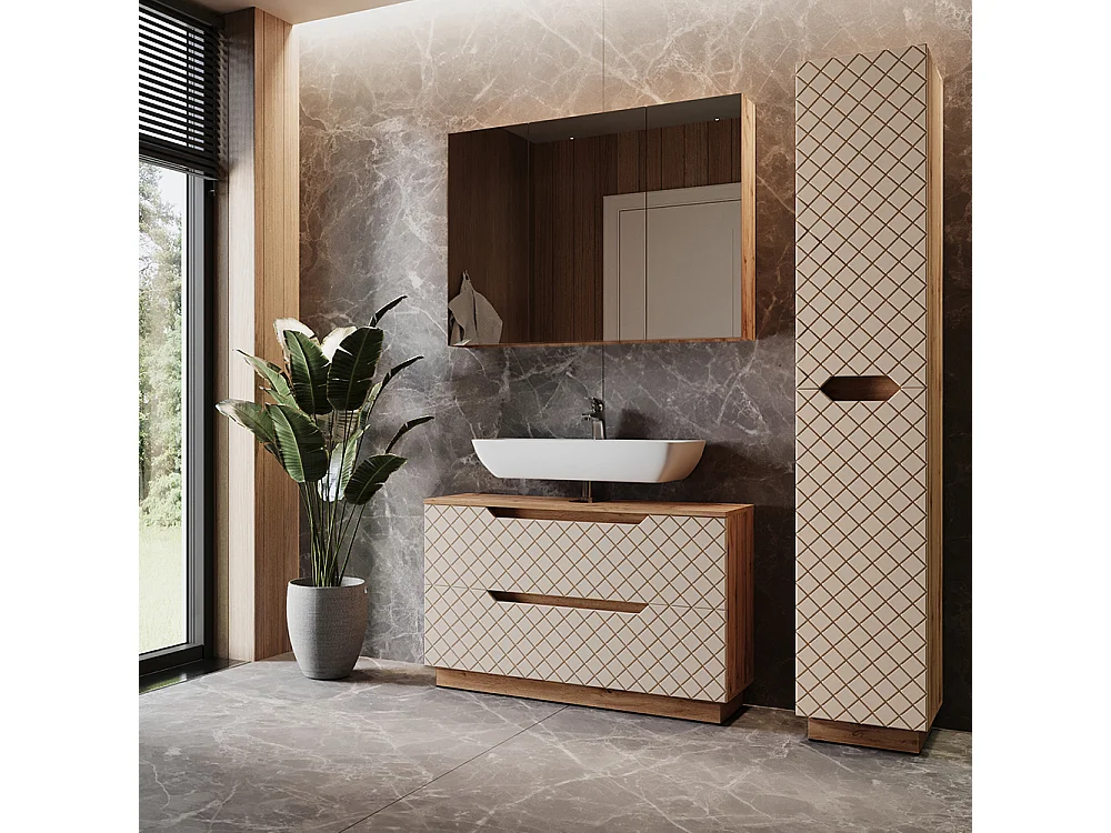 Badkamermeubelset eiken/kasjmier met tegelstructuur 99.4x32x62.5 lotta