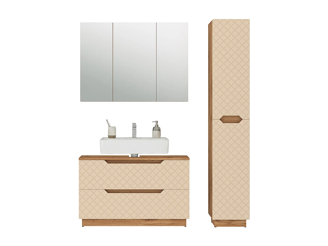 Badkamermeubelset eiken/kasjmier met tegelstructuur 99.4x32x62.5 lotta