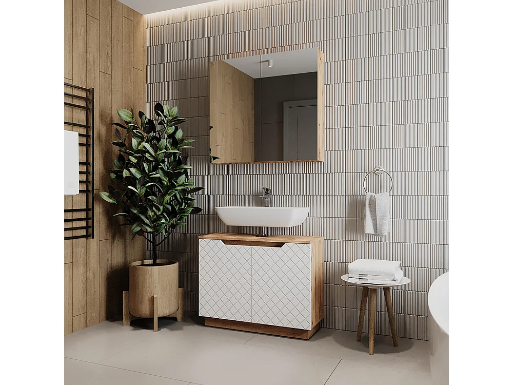 Set di mobili da bagno rovere/bianco con struttura in piastrelle 79.6x32x62.1 lotta
