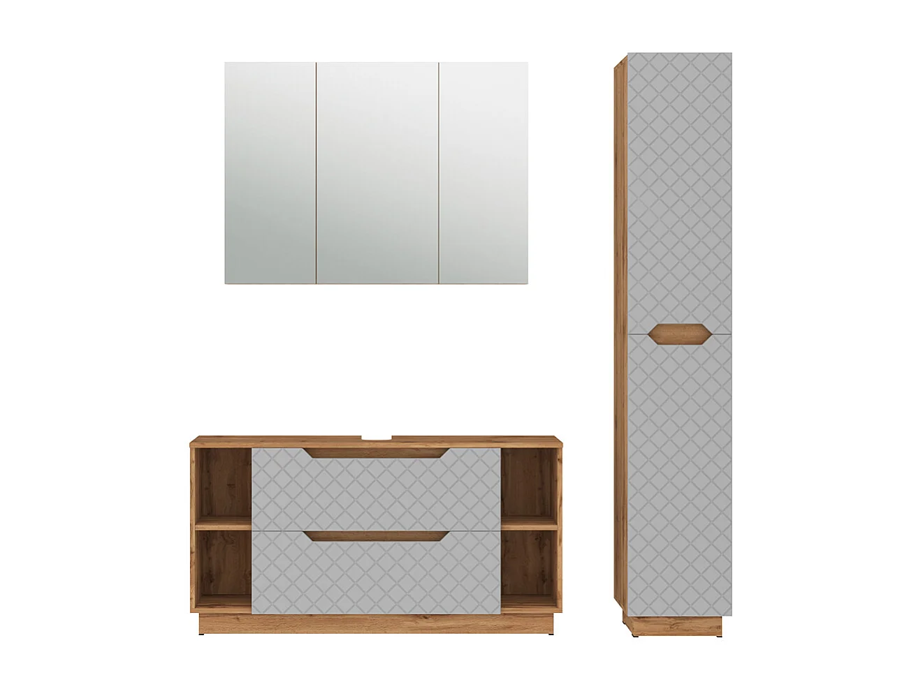 Badmöbel-Set eiche/grau mit kachelstruktur 119.2x35x62.5 lotta