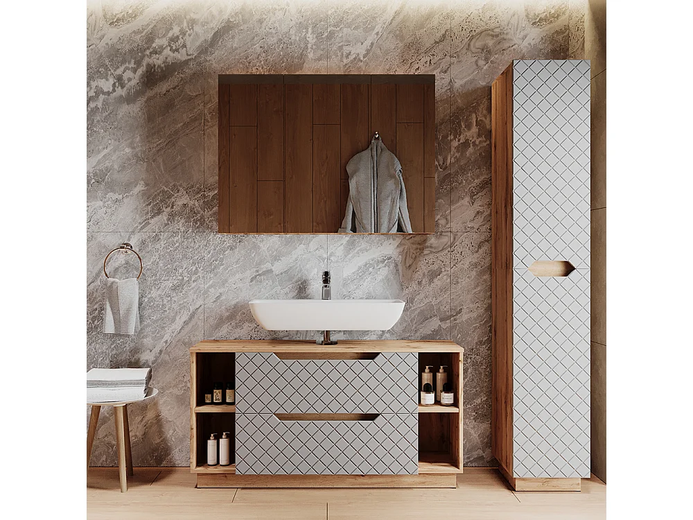 Badmöbel-Set eiche/grau mit kachelstruktur 119.2x35x62.5 lotta