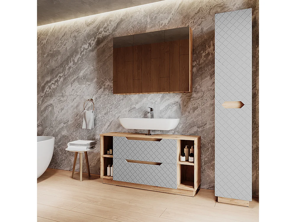 Badmöbel-Set eiche/grau mit kachelstruktur 119.2x35x62.5 lotta