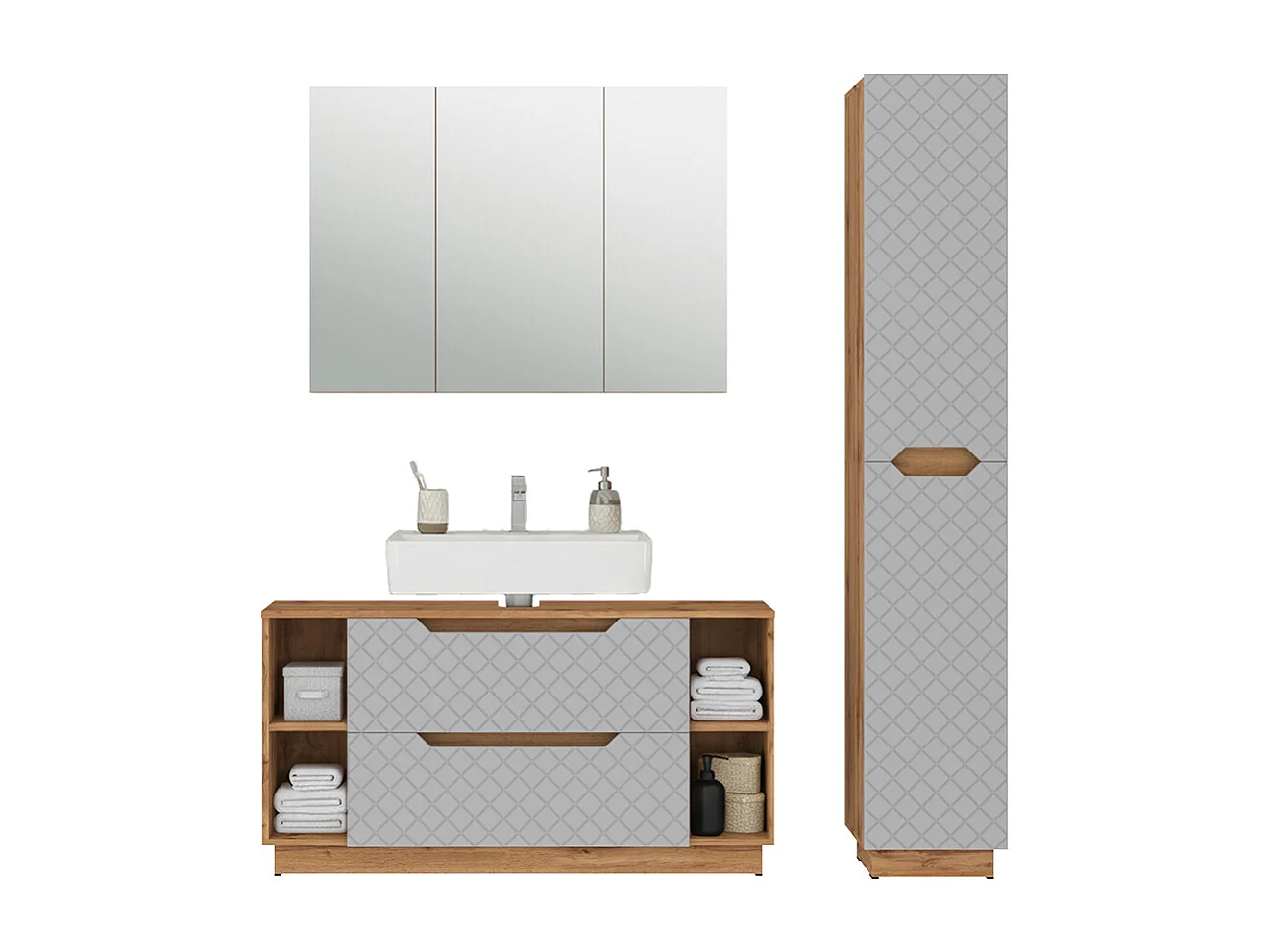 Badmöbel-Set eiche/grau mit kachelstruktur 119.2x35x62.5 lotta