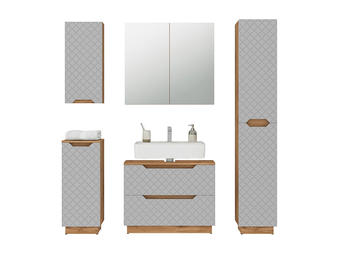 Badmöbel-Set eiche/grau mit kachelstruktur 79.6x32x62.1 lotta