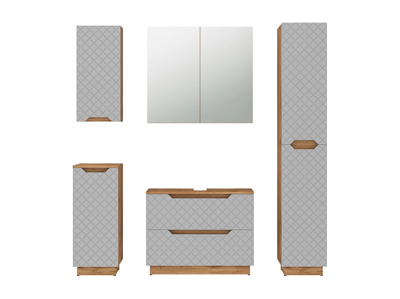 Meubles bain chêne/gris avec structure en carreaux 79.6x32x62.1 lotta