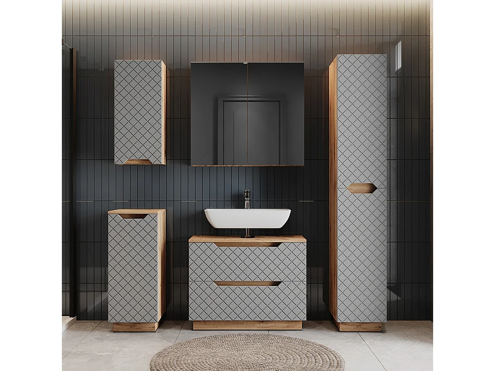 Meubles bain chêne/gris avec structure en carreaux 79.6x32x62.1 lotta
