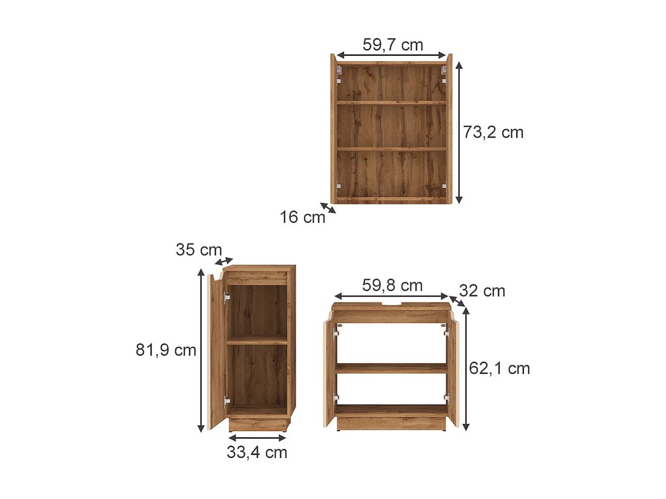 Conjunto de muebles de baño de 3 piezas rayas roble/cachemira 59.8x32x62.1 lotta