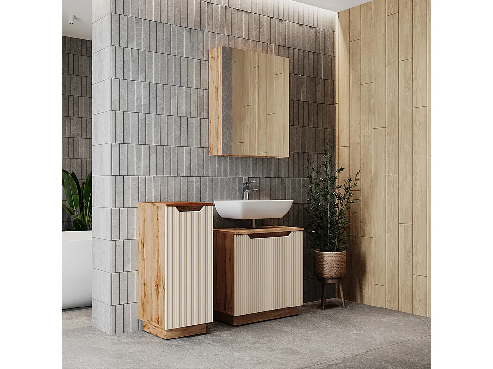 Conjunto de muebles de baño de 3 piezas rayas roble/cachemira 59.8x32x62.1 lotta