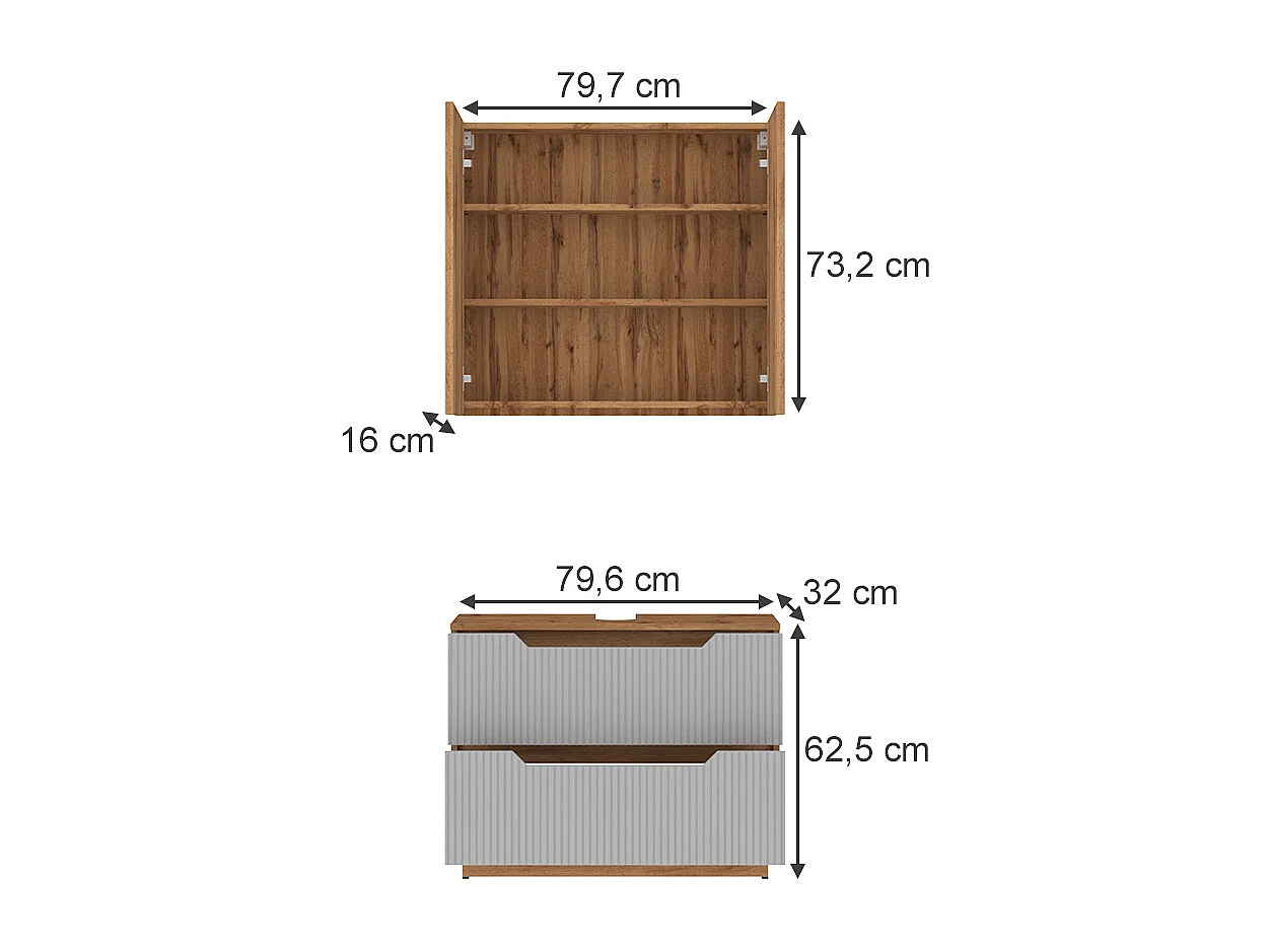 Badmöbel-Set eiche/grau gestreift 79.6x32x62.5 lotta