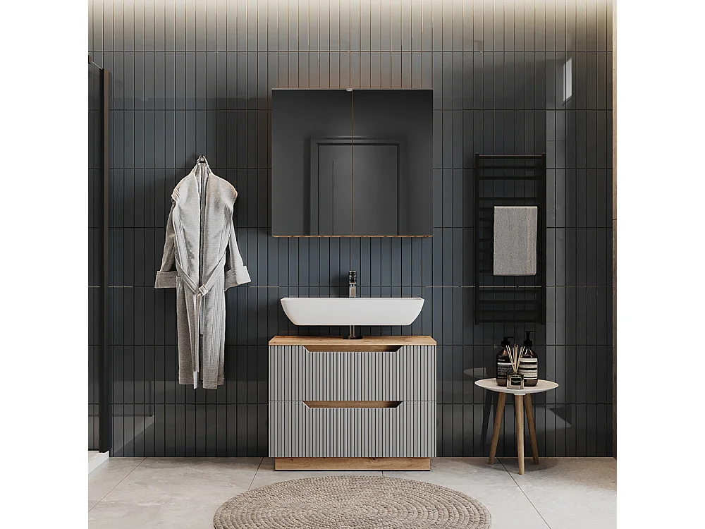 Badmöbel-Set eiche/grau gestreift 79.6x32x62.5 lotta