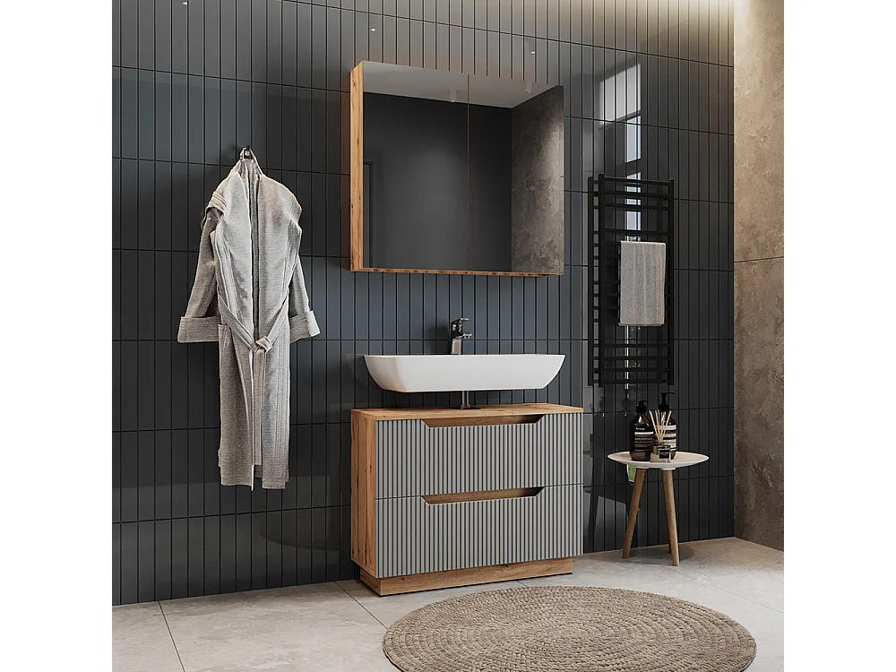 Badmöbel-Set eiche/grau gestreift 79.6x32x62.5 lotta