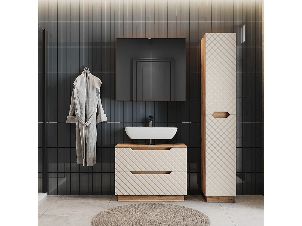 Badkamermeubelset eiken/kasjmier met tegelstructuur 79.6x32x62.5 lotta
