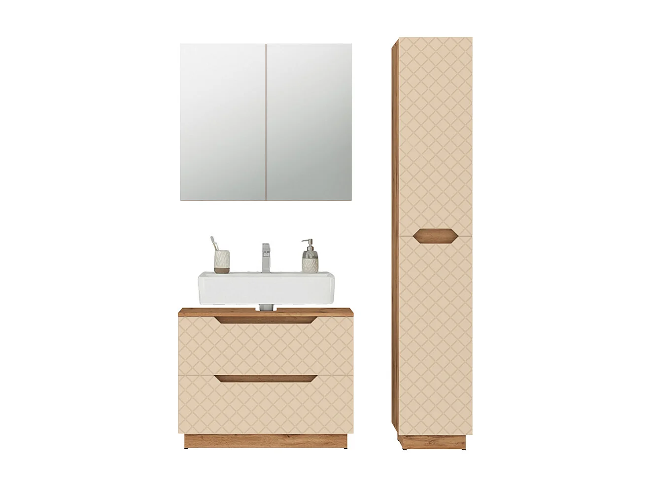 Badkamermeubelset eiken/kasjmier met tegelstructuur 79.6x32x62.5 lotta