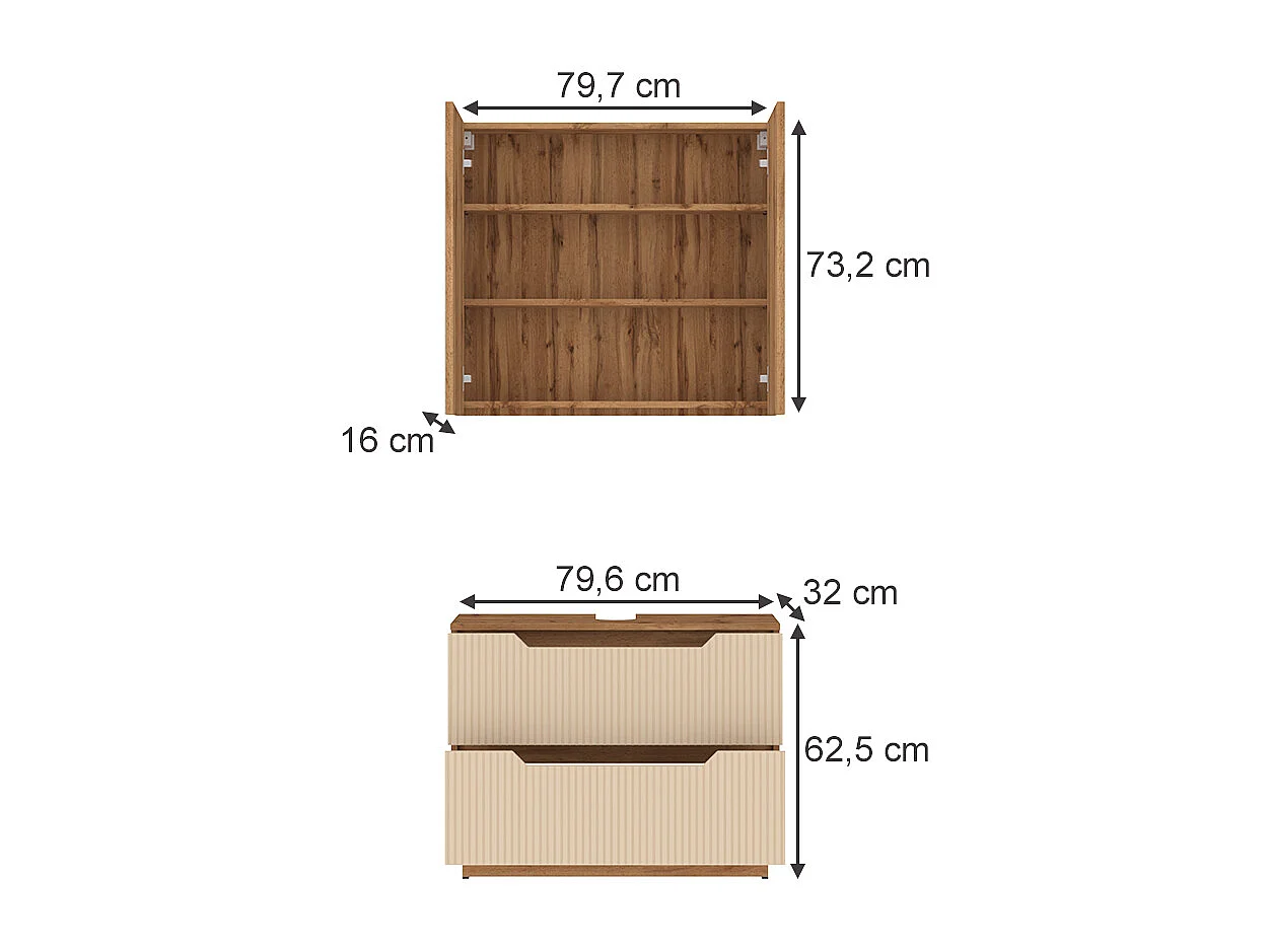 Set di mobili da bagno rovere/cashmere a righe 79.6x32x62.5 lotta