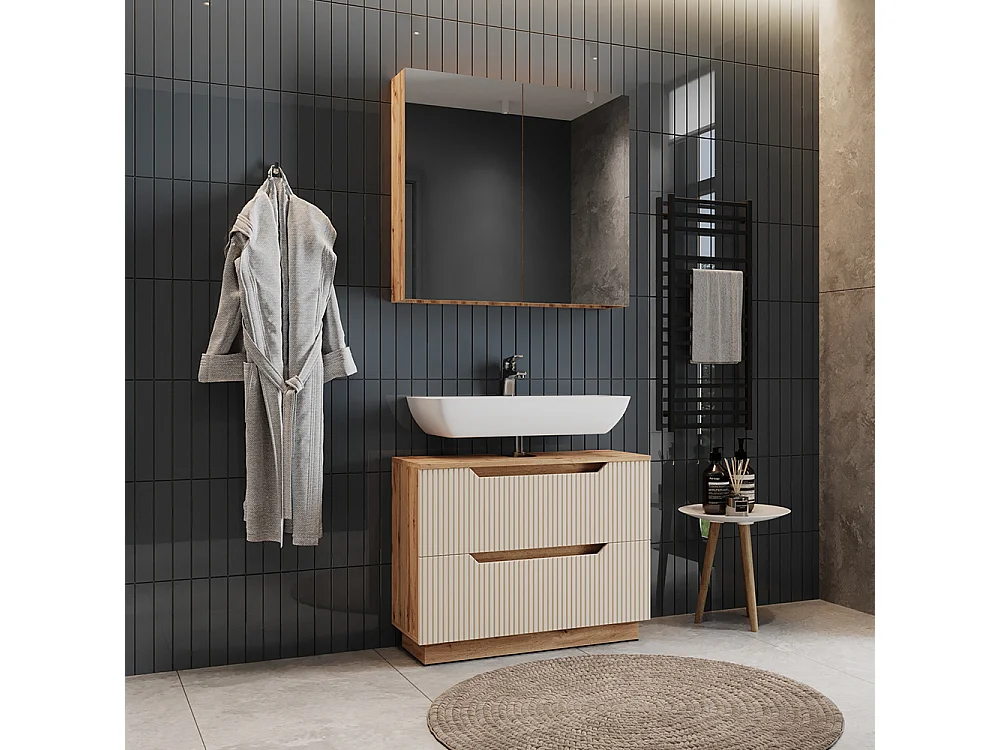 Set di mobili da bagno rovere/cashmere a righe 79.6x32x62.5 lotta