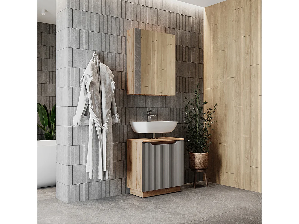 Badkamermeubelset eiken/grijs gestreept 59.8x32x62.1 lotta