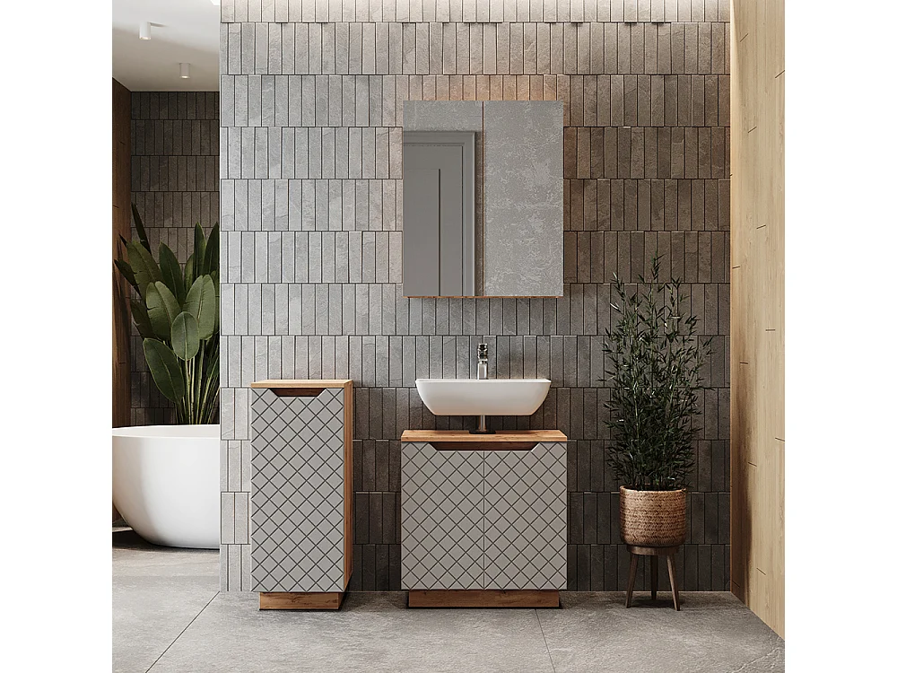 Badmöbel-Set eiche/grau mit kachelstruktur 59.8x32x62.1 lotta