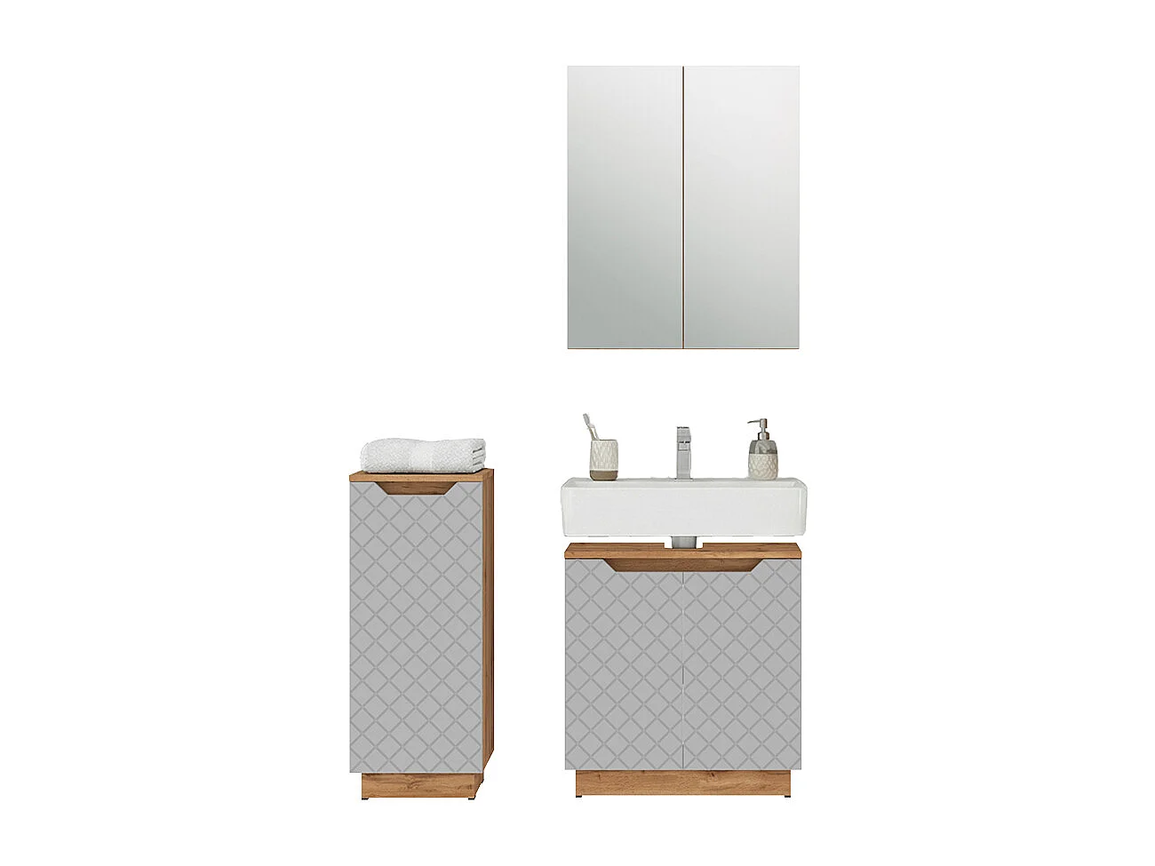 Badmöbel-Set eiche/grau mit kachelstruktur 59.8x32x62.1 lotta