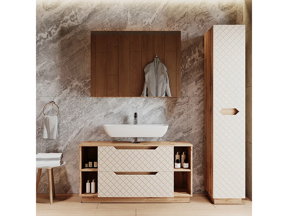 Juego de muebles de baño de 3 piezas roble/cachemira con estructura de azulejos 119.2x35x62.5 lotta