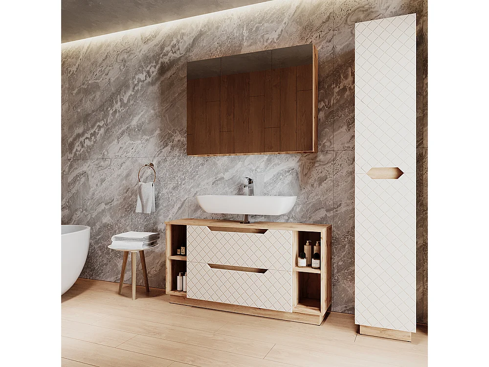 Juego de muebles de baño de 3 piezas roble/cachemira con estructura de azulejos 119.2x35x62.5 lotta