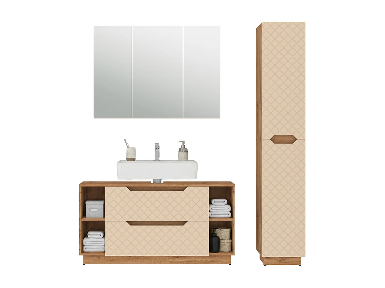 Juego de muebles de baño de 3 piezas roble/cachemira con estructura de azulejos 119.2x35x62.5 lotta