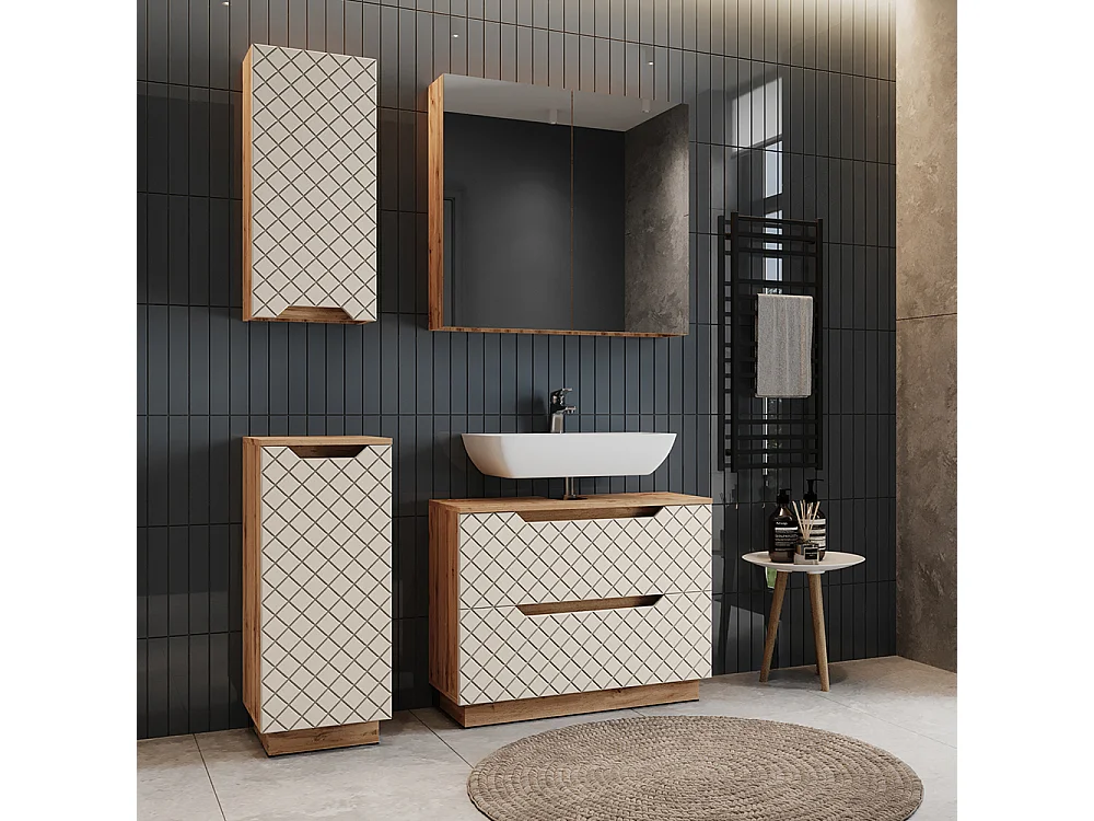 Set di mobili da bagno rovere/cashmere con struttura in piastrelle 79.6x32x62.5 lotta
