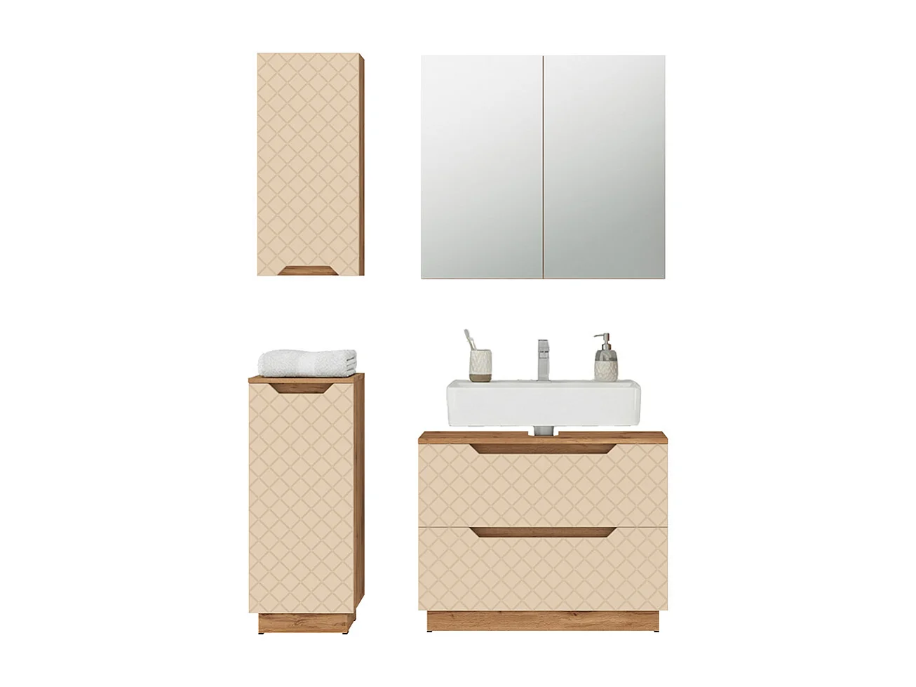 Set di mobili da bagno rovere/cashmere con struttura in piastrelle 79.6x32x62.5 lotta