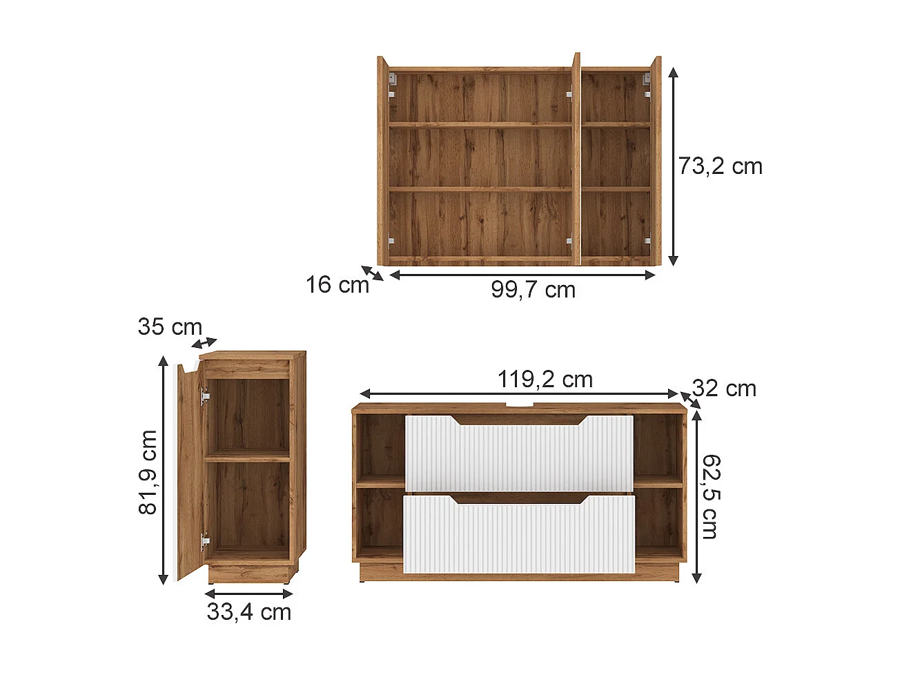 Set di mobili da bagno rovere/bianco a strisce 119.2x35x62.5 lotta
