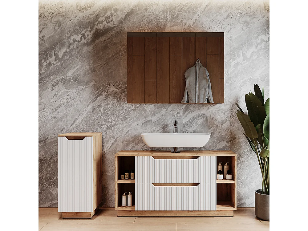 Set di mobili da bagno rovere/bianco a strisce 119.2x35x62.5 lotta