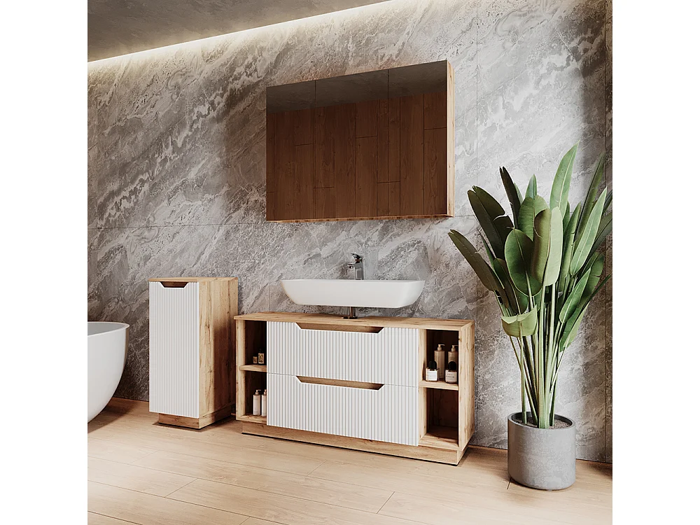 Set di mobili da bagno rovere/bianco a strisce 119.2x35x62.5 lotta