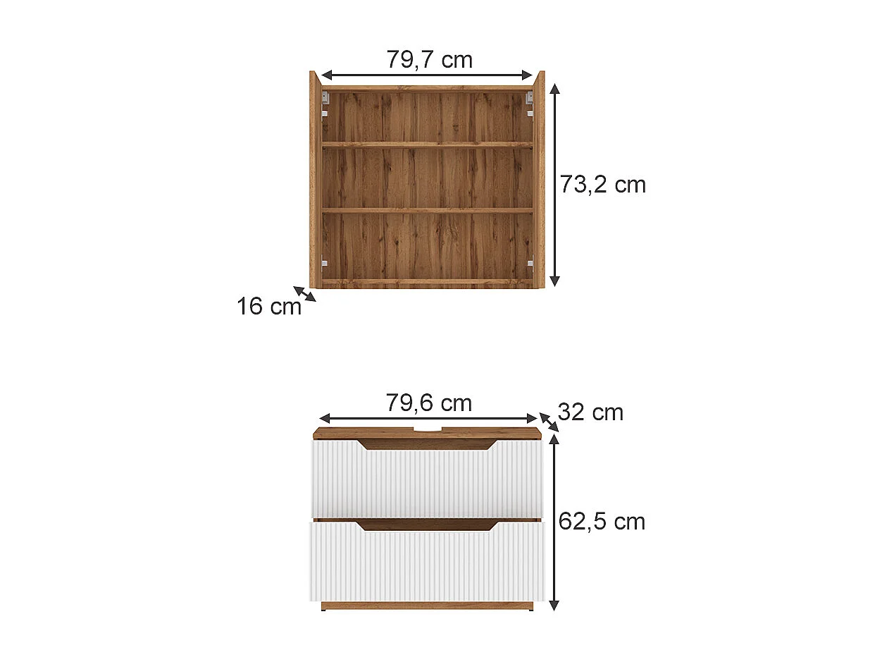 Set di mobili da bagno rovere/bianco a strisce 79.6x32x62.5 lotta
