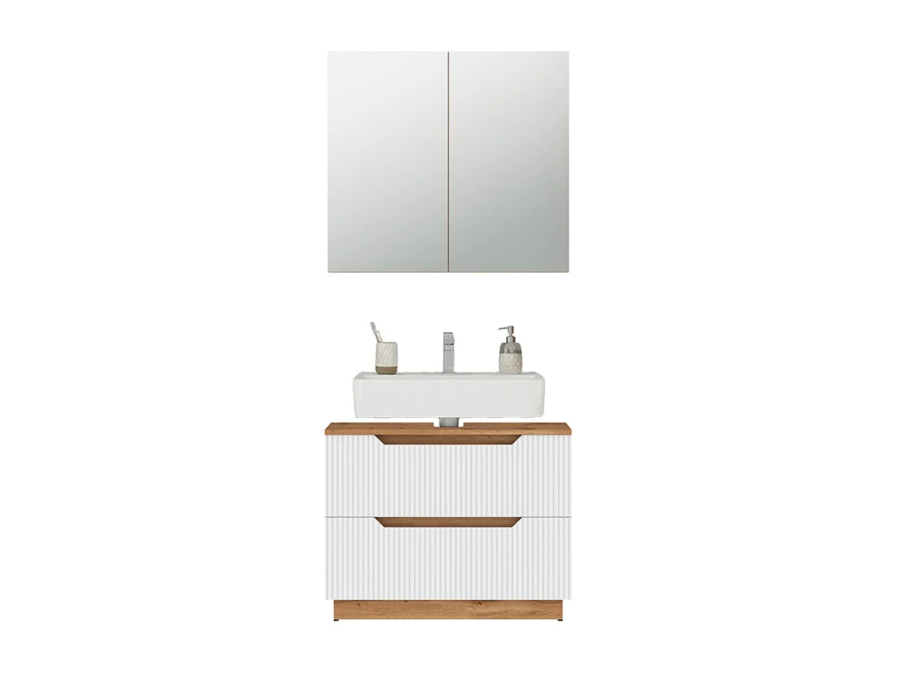 Set di mobili da bagno rovere/bianco a strisce 79.6x32x62.5 lotta