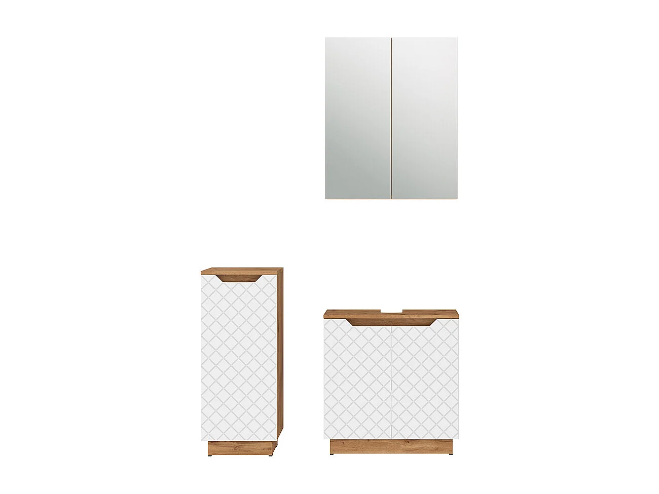 Meubles bain chêne/blanc avec structure en carreaux 59.8x32x62.1 lotta