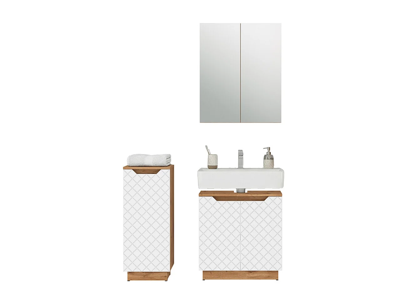 Meubles bain chêne/blanc avec structure en carreaux 59.8x32x62.1 lotta