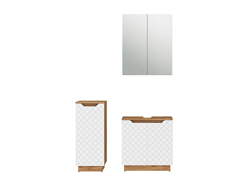 Meubles bain chêne/blanc avec structure en carreaux 59.8x32x62.1 lotta